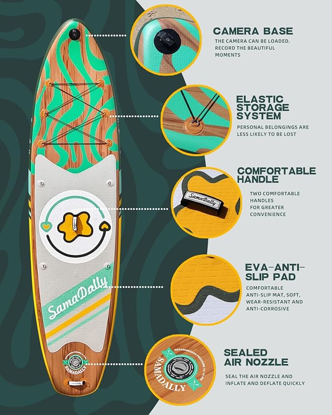 11'Stand Up Paddle Boards Surf Control with Premium SUP Board Accessories Backpack & Removable Fins, 34" Wide Inflatable Paddle Boards of All Skill Levels-StrideForce Fitness