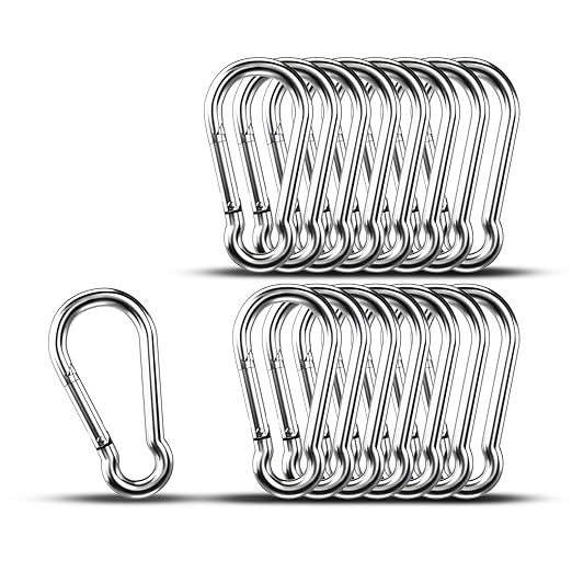 Carabiner Clip Hooks, 15pcs 3.15 inch Carabiners Heavy Duty, 304 Stainless Steel Spring Snap Hook Fits Camping Hiking, Metal Clips for Rope Chain Keys Rings-StrideForce Fitness