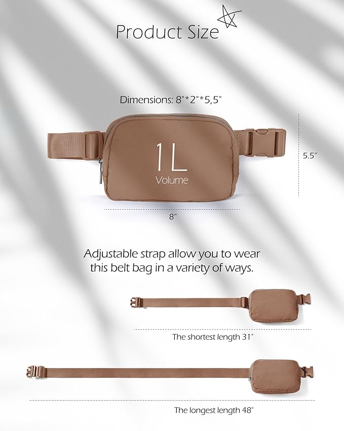 ODODOS Unisex Mini Belt Bag with Adjustable Strap Small Fanny Pack for Workout Running Traveling Hiking, Brown-StrideForce Fitness