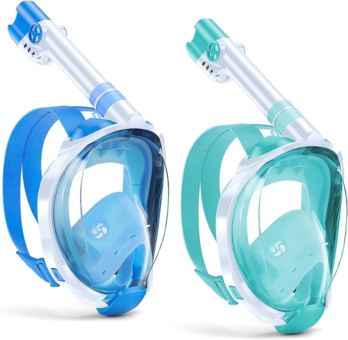 W WSTOO Kids Full Face Snorkel Masks,Suitable for Beginners Dry Top Snorkeling Gear,Can Your Mouth or Nose to Breathe,180 Degrees Panoramic View,Anti-Fog Anti-Leak,Summer Travel and Vacationing Gifts-StrideForce Fitness