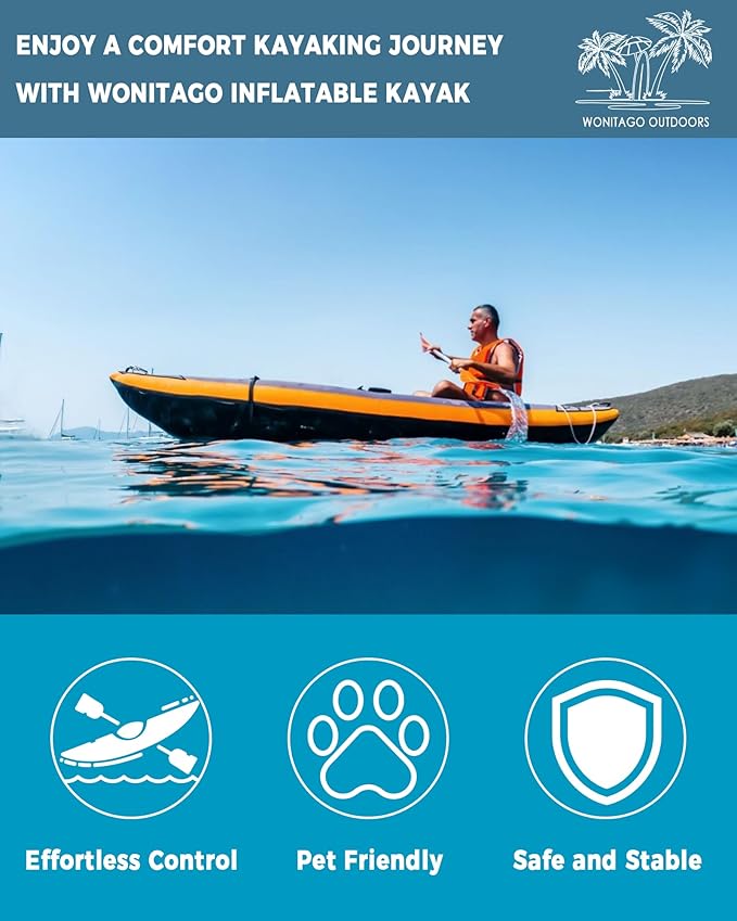 Inflatable Kayak, Portable Ripstop Oxford Cloth Recreational Touring Kayak with Fiberglass Kayak Paddle, Hand Pump and Carrying Bag, 1/2 Person-StrideForce Fitness