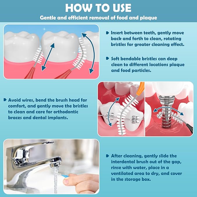 120 Pieces Interdental Brushes Between Teeth, Braces Toothbrush Flossers Cleaner Dental Floss Picks for Teeth Braces Orthodontic Hygiene Cleaning Tools (Bright Colors, Multiple Sizes)