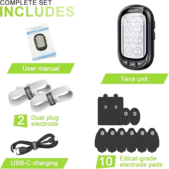 Dual Channel TENS EMS Unit 24 Modes 36 Levels, Upgraded Large Screen Intensity Muscle Stimulator for Back Neck Shoulder Pain Relief, Rechargeable Electric Pulse Massager TENS Machine with 10 Pads-StrideForce Fitness