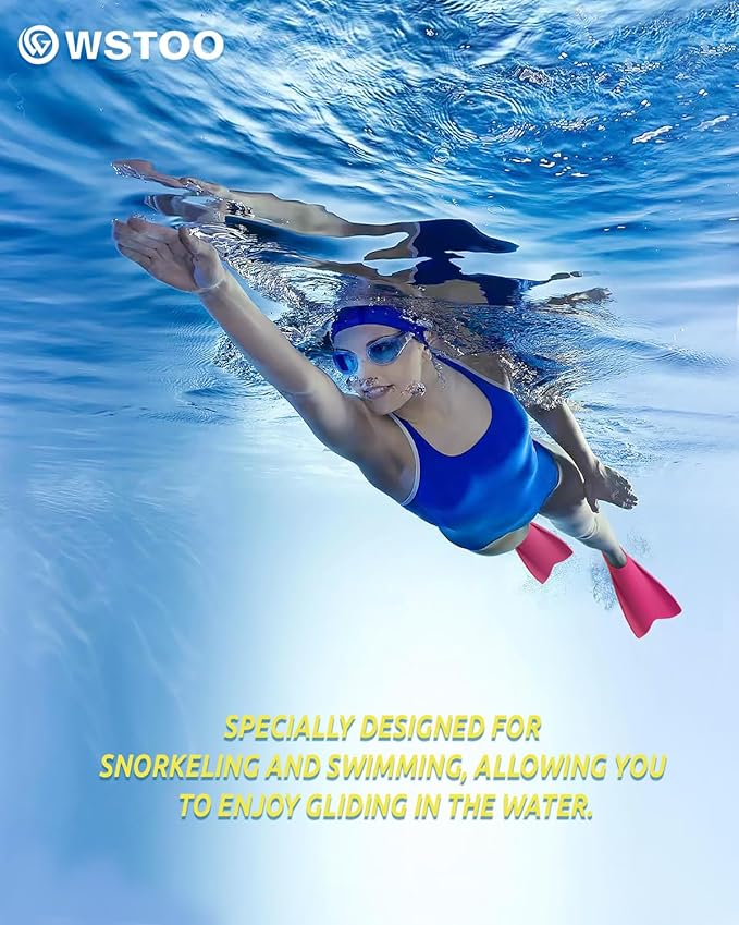 W WSTOO Streamlined Swimming Fins,Training Short Flippers,Silicone Swimming Flippers for Kids Adults Men and Women for Swimming Snorkeling and Diving-StrideForce Fitness