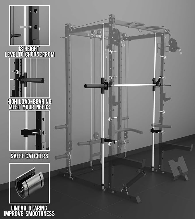 Eonfit E3 Smith Machine with 360°Rotating Arm for Home Gym Equipment, Multi-Function Power Cage Squat Rack with Cable Crossover LAT Pulldown Pulley System All in One-StrideForce Fitness