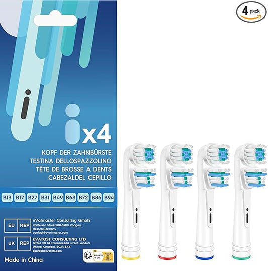 Dual Clean Replacement Brush Heads Compatible with Oral B Pro 1000,Vitality & Most Electric Toothbrush Models - 4 Count