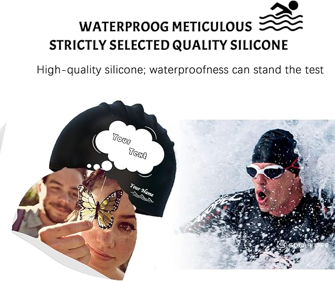 Custom Swim Cap with Photo Personalized Silicone Swim Cap for Men and Women Swimming Customized Swimmers Cap for Short and Medium Length Hair-StrideForce Fitness