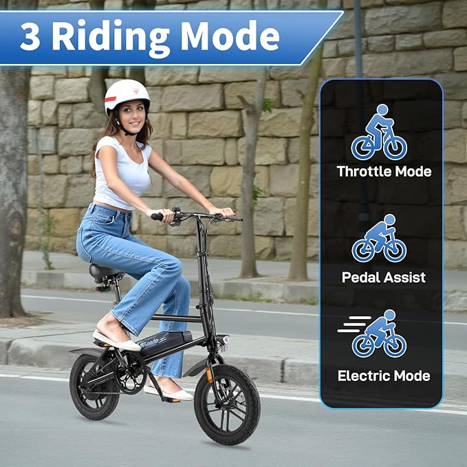 Winado Electric Bike for Adults, 14" Folding Electric Bicycle 450W Motor with Dual Disc Brakes, Max Range 25Miles(Pedal-Assist) & Speed 15.5MPH, Foldable Commuter City Ebike for Adults/Teens-StrideForce Fitness
