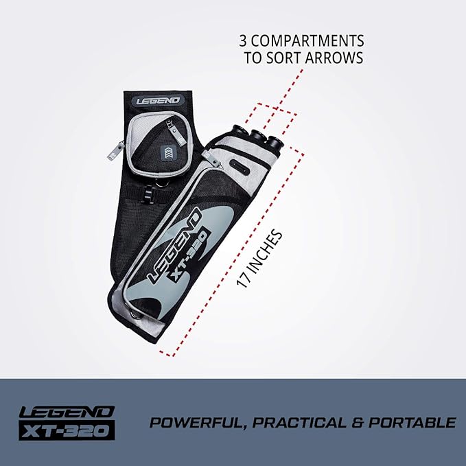 LEGEND XT320 Archery Quivers - Nylon Hip Quivers with 3 Arrow Tube Cases for Target Shooting - Adjustable Waist Belt, T-Slot, Storage Compartments for Accessories, Gear, Tools, Release Tab, Score Card-StrideForce Fitness