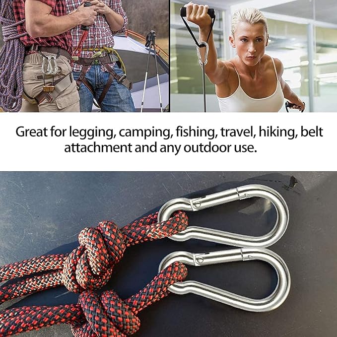 3 Inch Carabiner Spring Snap Hook Steel Clip Link Buckle Heavy Duty 8x80mm 10 Pcs for Outdoor Camping Hiking Hammock Swing, White-StrideForce Fitness