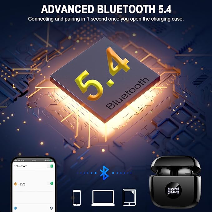 Wireless Earbuds, Bluetooth 5.4 Ear Buds LED Power Display Headphones Bass Stereo, Bluetooth Earbuds in-Ear Noise Cancelling Mic, 40H Playback Mini Case IP7 Waterproof Sports Earphones for Android iOS-StrideForce Fitness