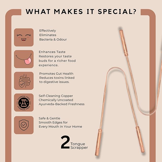 Copper Tongue Scrapers Set (2 Pack) – Solid, Unplated 100% Pure Copper for Adults and Kids| Ergonomic U-shape, Low-gag Design| Reusable Tongue Cleaner| Daily Oral and Hygiene Tool