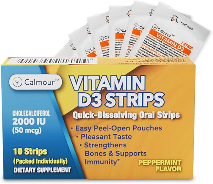 Vitamin D3 Strips 10 Pack| 2000 IU Oral Dissolvable D3 Vitamin Strips | Peppermint Flavor Melts on Your Tongue in 30 Seconds | Boost Immunity & Enhance Mental Focus with Vitamin D3 2000