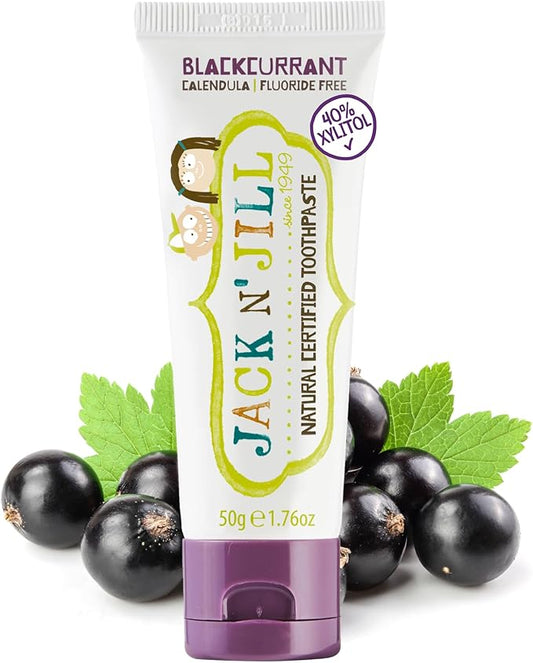 Jack N' Jill Natural Toothpaste for Baby and Infants - Fluoride Free Training Toothpaste, 40% Xylitol, BPA Free - Blackcurrant, 1.76 oz (Pack of 1)