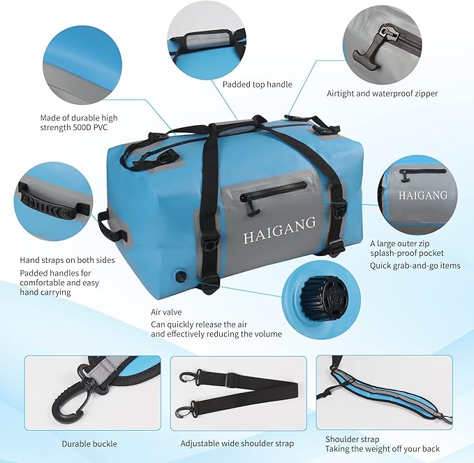 110L Waterproof Duffel Bag Travel Dry Bag, Large Capacity, Adjustable Thickened Straps and Handles, Zip Closure, Air Valve, Fully Waterproof, Perfect for Boating, Rafting, Motorcycle Kayaking-StrideForce Fitness