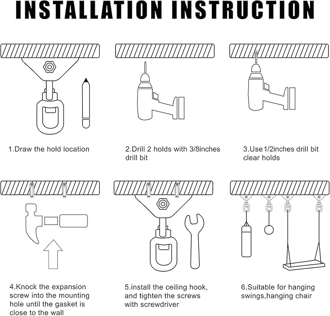 Heavy Duty Swing Hangers for Wooden Sets 2000 LB Capacity Hammock Hanger 360 Swivel Stainless Steel Swing Hardware Accessories 2 Packs for Porch Playground Yoga Heavy Bag-StrideForce Fitness