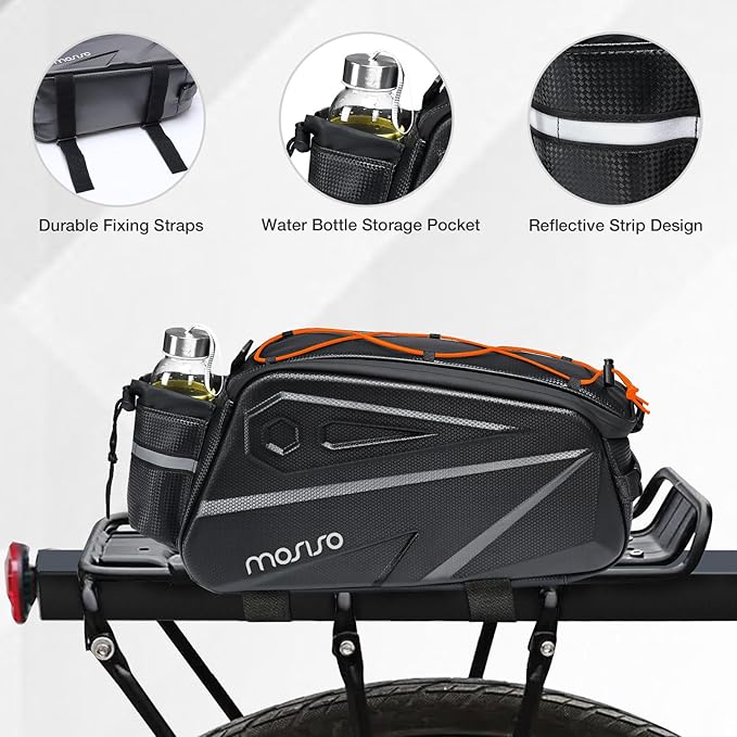 MOSISO Bike Rack Bag, Waterproof Bike Rear Rack Handbag Bicycle Trunk Bag, 14L EVA Mountain Bicycle Rear Seat Storage Saddle Pouch Cycling Luggage Pouch with Shoulder Strap, Orange-StrideForce Fitness