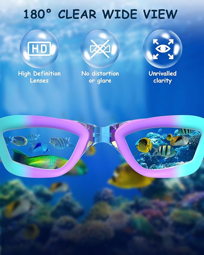 Kids Swim Goggles, Swimming Goggles for Kids Toddlers 3-14 with Swim Cap, Nose Clip, Nose Bridge, Ear Plugs-StrideForce Fitness