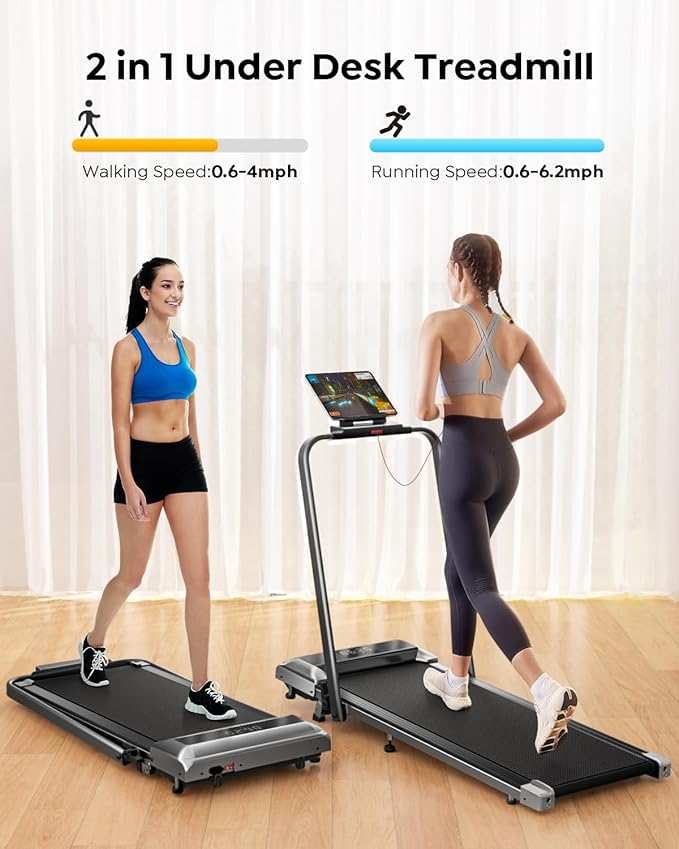 Walking Pad Treadmill with Incline, 2 in 1 Foldable Treadmills for Home Small Office, 300lbs Portable Compact Under Desk Treadmill with App, Remote Control and LED Display-StrideForce Fitness