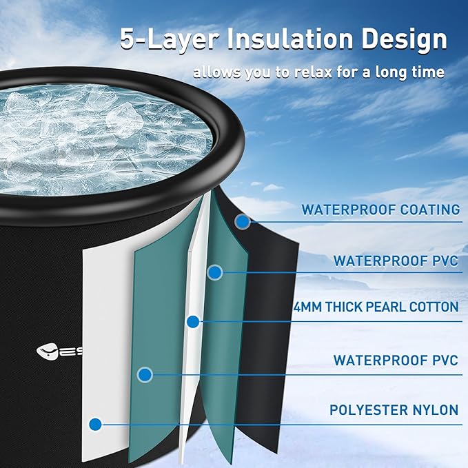 Yesker 110 Gal Oval Ice Bath Tub with Air Ring, Portable Multi-Layered Cold Plunge Tub with Lid for Athletes, Foldable and Inflatable, One Person Hot Bathtub at Gym, Yard, Home, Outdoors Use-StrideForce Fitness