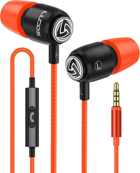 LUDOS Clamor Wired Earbuds in-Ear Headphones, 5 Years Warranty, Earphones with Microphone, Noise Isolating Ear Buds, Memory Foam for iPhone, Samsung, School Students, Kids, Women, Small Ears - Coral-StrideForce Fitness