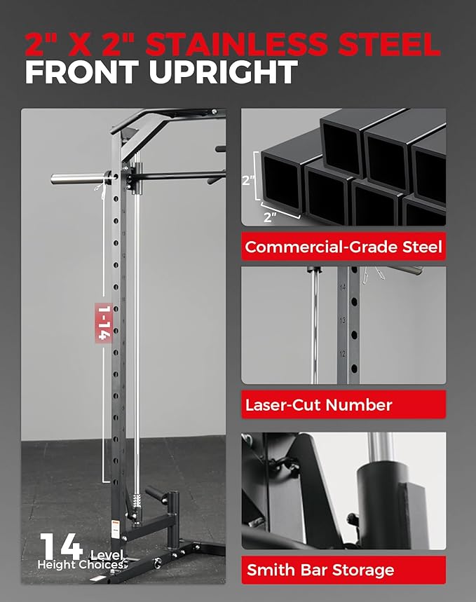 Mikolo Smith Machine Home Gym Power Cage (1:1 Ratio Strength Trainer) (Space Saving Design) (with 8 Free Attachments) Squat Rack for Full Body Training-StrideForce Fitness