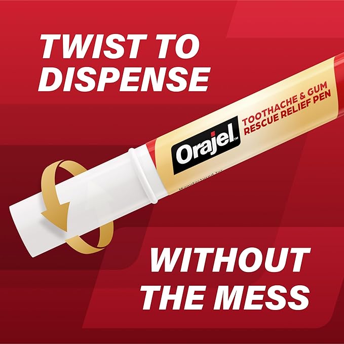 Orajel Rescue Relief Pen with Menthol Cooling Gel for Instant Pain Relief of Tooth & Gum, Mouth Sores, Braces and Denture Irritation, Touch-Free Silicone Applicator, 0.07 oz (2-Pack)