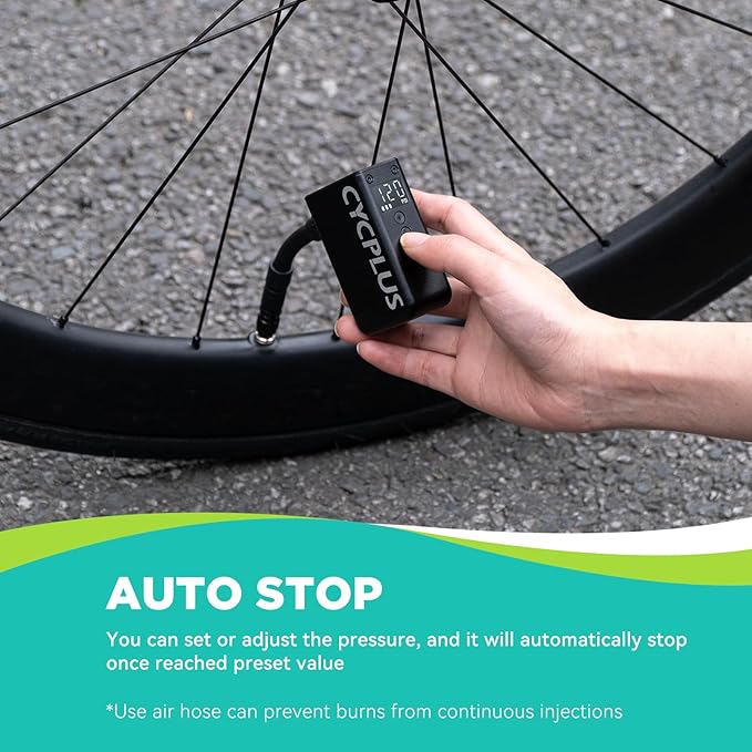 CYCPLUS AS2 PRO Tiny Bicycle Pump with Gauge, Max 120 PSI Electric Mini Pump, Auto Stop, with Presta and Schrader Valve for E-Bike, MTB, and Road Bike (2025 Updated Version)-StrideForce Fitness