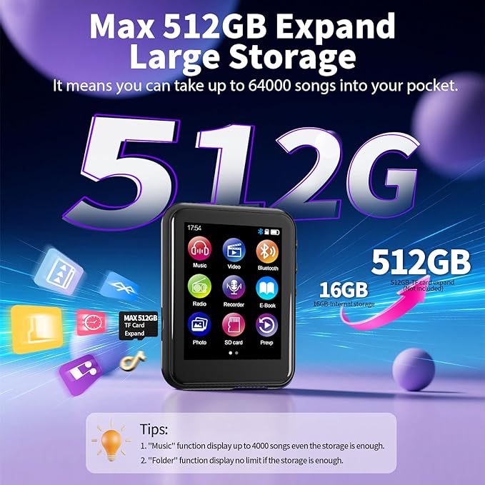 16GB MP3 Player with Bluetooth 5.3, QNGEE 2.4 inch Full Touchscreen Music MP3 for Kids, FM Radio, Voice Recorder, HiFi Sound, E-Book, Earphones Included-StrideForce Fitness