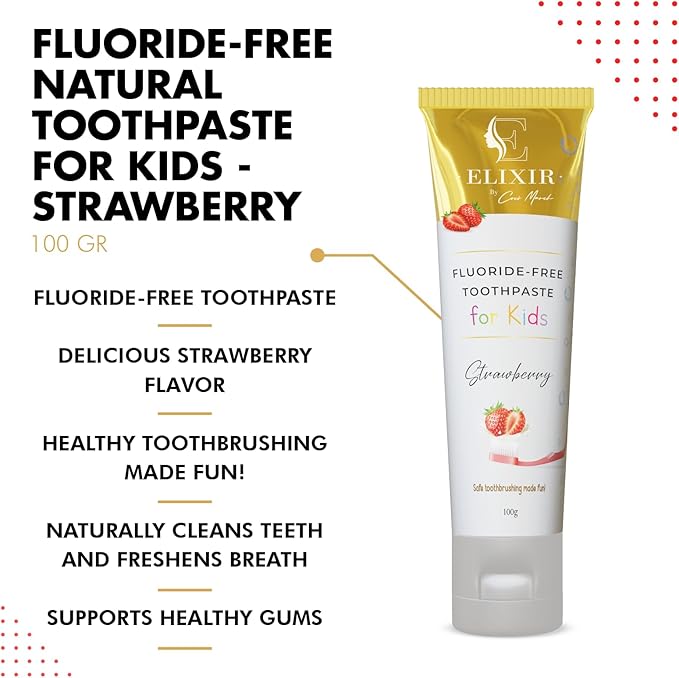 Elixir by Cocó March Fluoride Free Brightening Natural Toothpaste Strawberry Kids 5.3 Oz (100g)