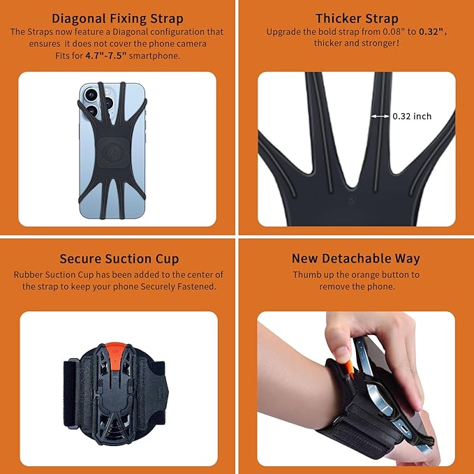 Armband Phone Holder 360° Rotation & Detachable, Compatible with iPhone 15/14/13/12/Pro/Pro ect., for Samsung, and More Fits 4''-6.5'' Phones Ideal for Walking Running-StrideForce Fitness