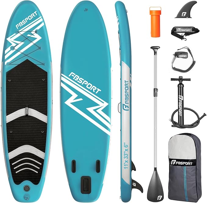 FBSPORT 11' Premium Stand Up Paddle Board, Yoga Board with Durable SUP Accessories & Carry Bag | Wide Stance, Surf Control, Non-Slip Deck, Leash, Paddle and Pump for Youth & Adult-StrideForce Fitness