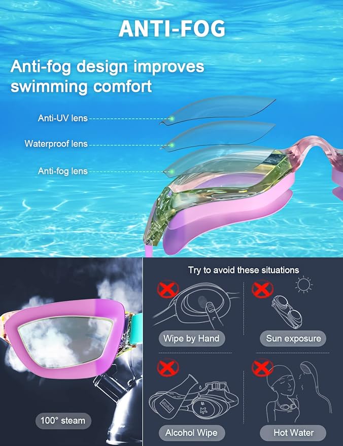Kids Swim Goggles, Swimming Goggles for Kids with Nose Clip, Earplugs, Nose Bridge for Age 3-15-StrideForce Fitness