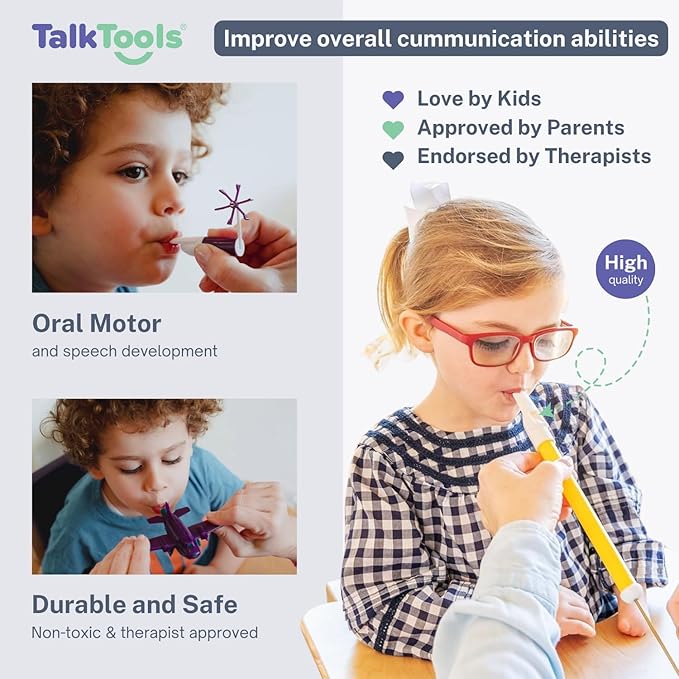 TalkTools Horn Kit | Oral Motor Placement Therapy | Improve Speech, Tongue Lip Placement | Reduce or Eliminate Drooling | Abdominal Grading | Controlled Oral Airflow, and Speech Clarity - 12 Tools