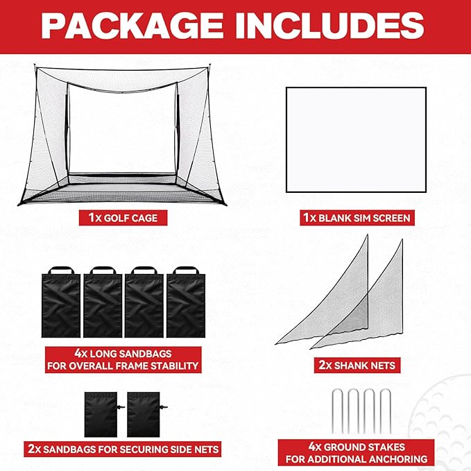 Golf Simulator Cage with Side Barriers&Impact Screen – 10x8 FT Golf Net with Dual-Layer HD Simulator Screen for High-Speed Shots, Practice Net with Ball Return for Indoor Outdoor Backyard-StrideForce Fitness