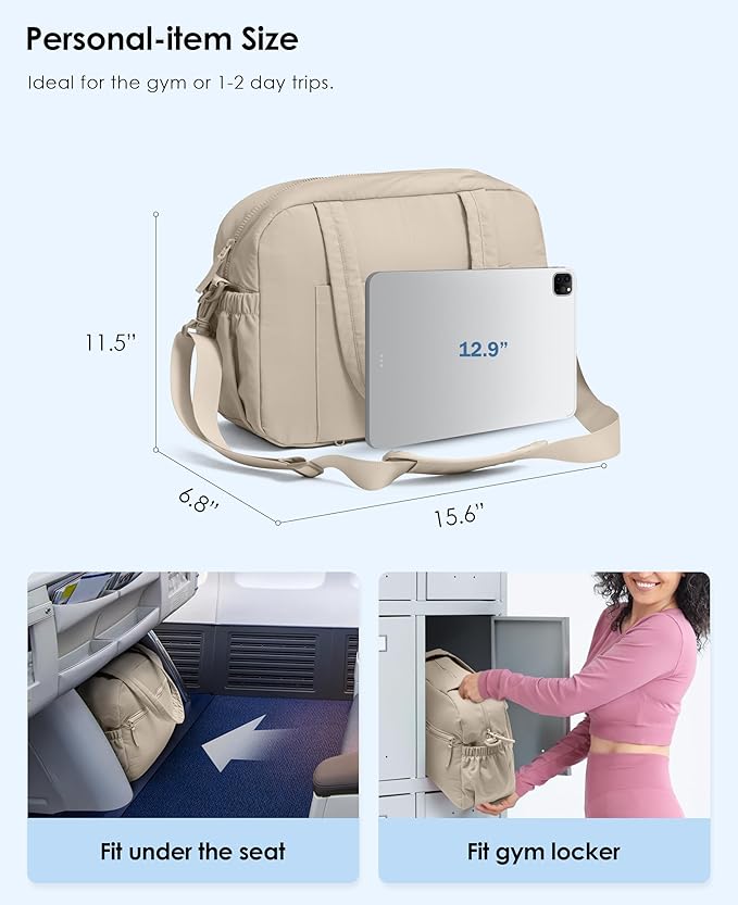 Gym Bag for Women, Travel Duffle Bags with Wet Pocket, Lightweight Carry on Bag Overnight Weekender Duffel Bag, Water Resistant (Khaki Ash)-StrideForce Fitness