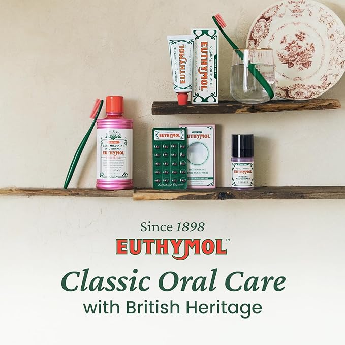 EUTHYMOL Original Pink Toothpaste (3.7fl oz/Pack of 1) - Fluoride-Free Toothpaste for Sensitive Teeth & Gum. Bad Breath, Cavity Prevention, 12-Hour Long Lasting Freshness with Wintergreen