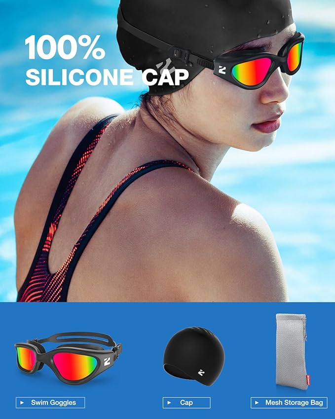 ZIONOR G1 Lite Swim Goggles with Swim Cap Comfortable Anti-fog Swimming Goggles Cap Set for Adult Men Women-StrideForce Fitness
