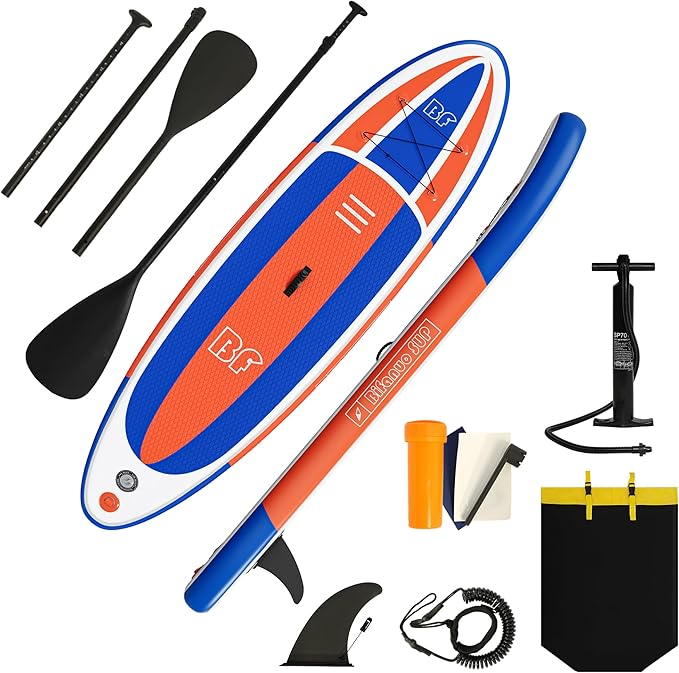 Inflatable Stand Up Paddle Board with SUP Accessories & Backpack. Paddle Boards for Adults. Non-Slip Deck, Wide Stance, Bottom Fin, Double Action Pump.-StrideForce Fitness
