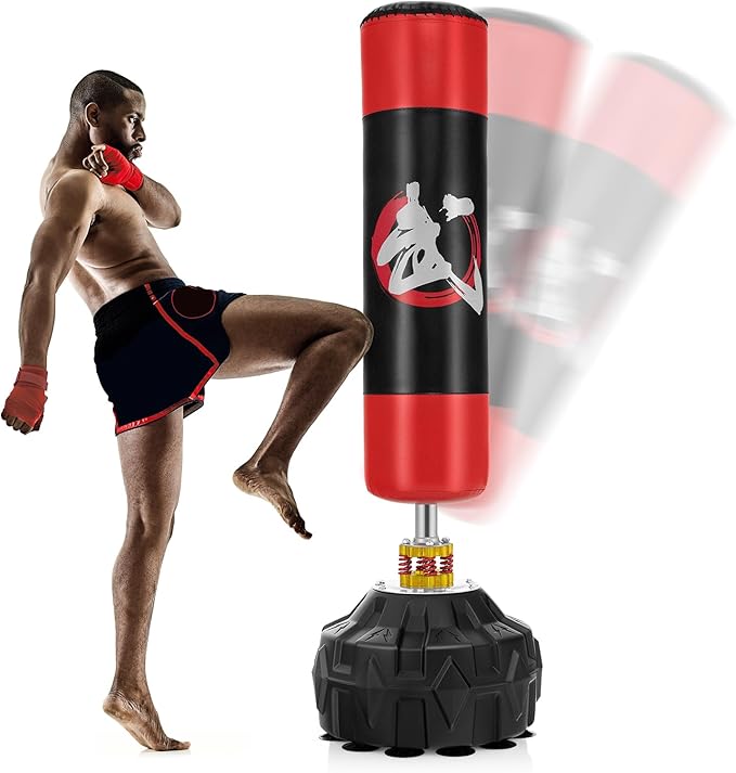 GYMAX Punching Bag for Adults, 70” Punching Stand with Suction Cup Base, TPR Shock Absorber & Multi-Layer Construction, Standing Punching Bag, Heavy Duty Boxing Equipment for Kickboxing MMA Muay-StrideForce Fitness