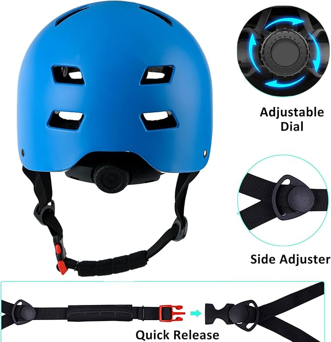 Bike Helmet 3 Sizes for Teenager Kids Youth Adults,Bavilk Skateboard Helmet Adjustable Multi-Sport Bicycle Cycling Scooter Roller Skate Inline Skating Rollerblading for Girls Boys Women Men Teen-StrideForce Fitness