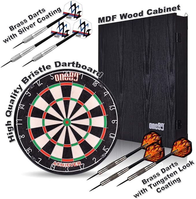 All-in-One Dartgame Center with Self-Healing Sisal/Double-Sided Dartboard & Multifunctional Cabinet 6 Steeltip Darts and Mounting Kit Included-StrideForce Fitness