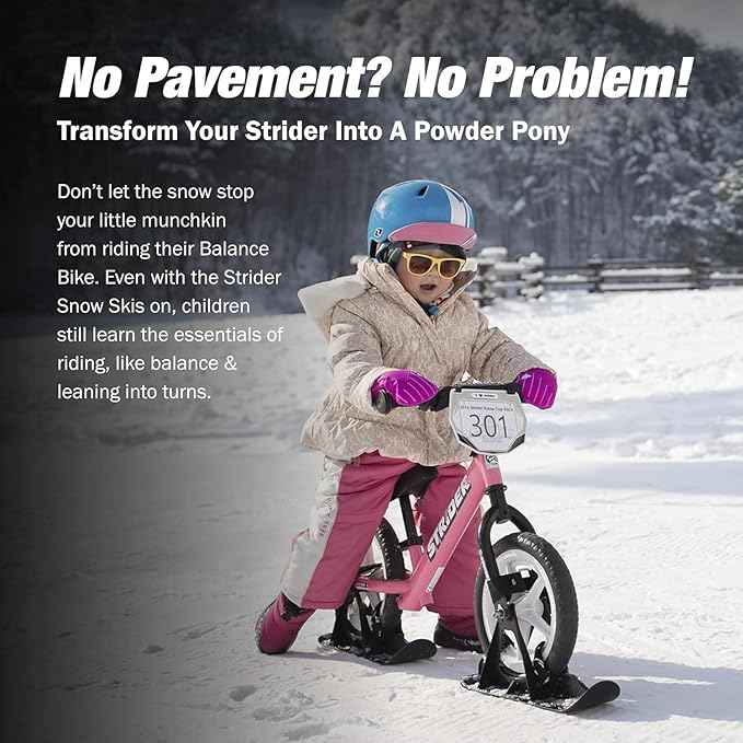 Strider 12??Snow Skis Set - Transform Balance Bike into Sled - Fits All Our 12??Balance Bikes - For Kids 1 to 4 Years - Tool-Free Assembly-StrideForce Fitness