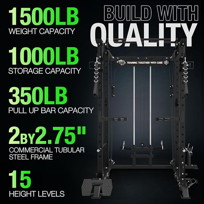 Mikolo Power Cage, 1500lbs Power Rack with LAT PullDown and Cable Crossover System, Squat Rack with Pulley System, Weight Cage for Home Gym with Training Attachments-StrideForce Fitness