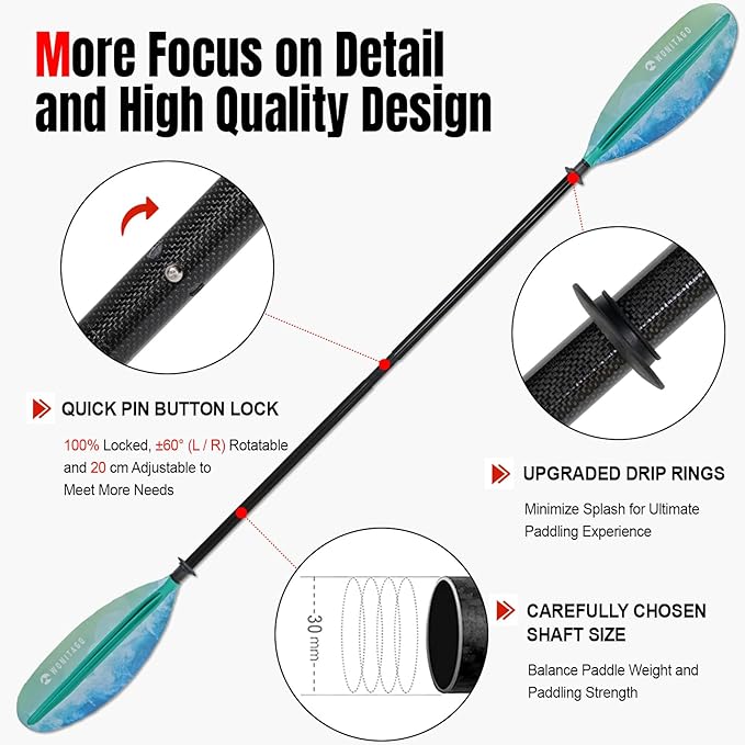 Kayak Paddle Premium Carbon Fiber Paddle with Reinforced PP + Fiberglass Blade, Floating Adjustable Kayaking Oars, 3 Piece, 220-240 cm/86-94 Inches, 240-260 cm/94-102 Inches-StrideForce Fitness