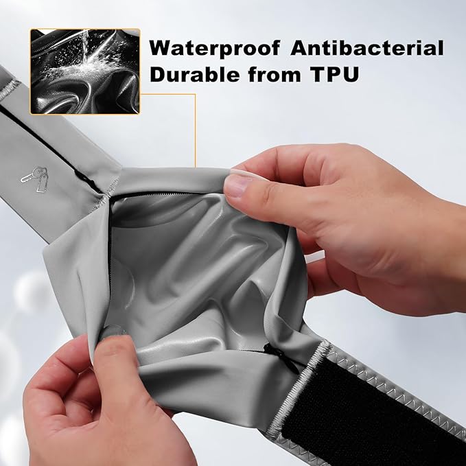 Running Belt for Women and Men, Water Proof Running Belts Fanny Pack with Water Bottle,Slim Hydration Running Bag Belts with Phone Bottle Holder Adjustable Fit for Runner (Grey, Large)-StrideForce Fitness