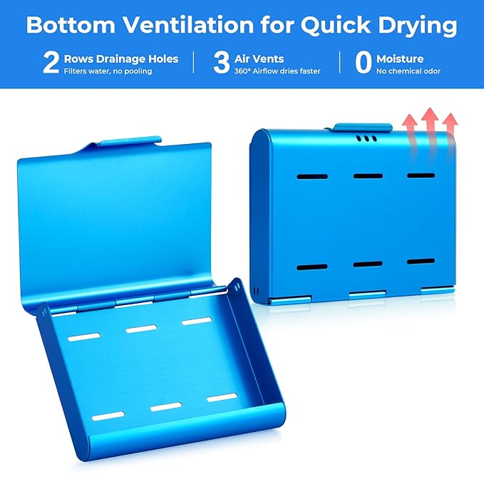Aluminum Retainer Case for Invisalign Aligners, Partial Mouth Guard Case Denture Retainer Container Case Holder with Vent Holes, Slim Orthodontic Aligner Case for Traveling-1 Pack Blue