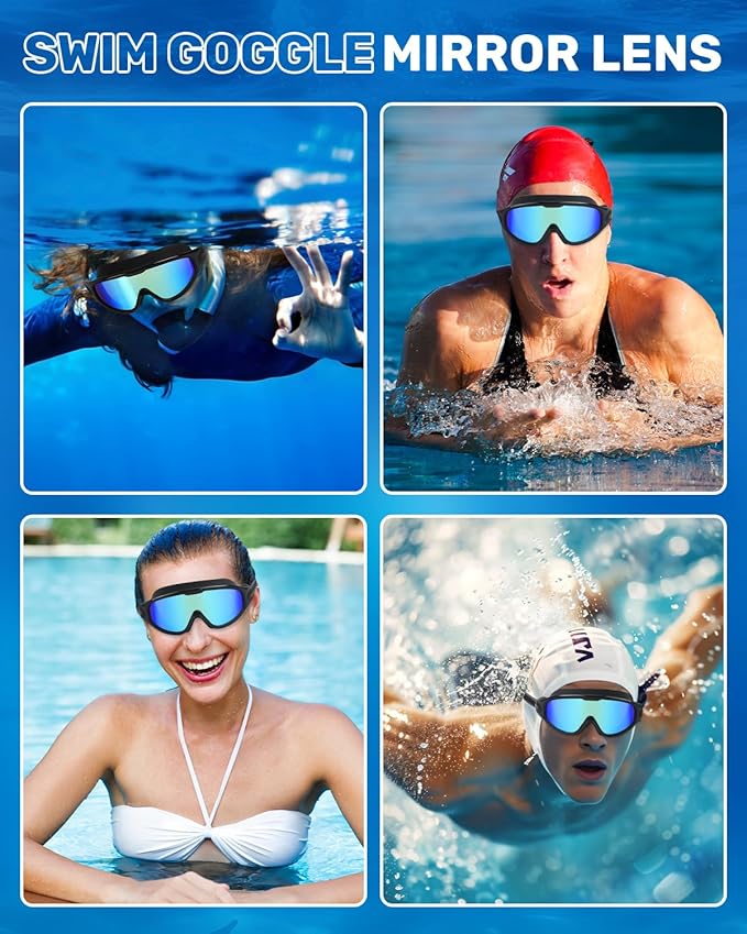 Swim Goggles for Adults, Wide View Anti-Fog & UV Swimming Goggles with Nose Clip & Ear Plugs, No Leak-StrideForce Fitness