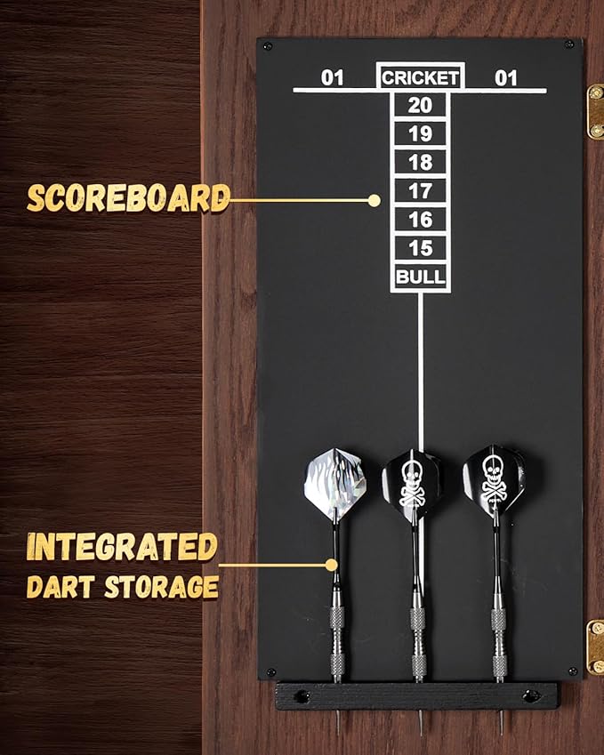 Sisal Dart Board Cabinet Sets, Decorative Dart Boards for Adults [6*Steel Darts] - Wooden Dartboard Cabinet with Integrated Scoreboard for Family Game Rooms-StrideForce Fitness
