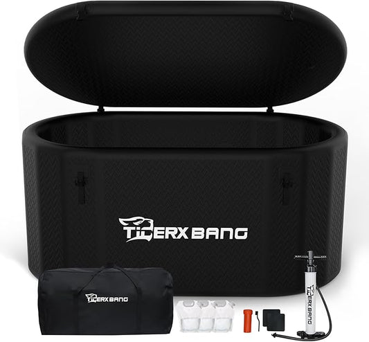 Ice Bath Tub,Inflatable Cold Plunge Tub, Water Chiller Compatible, 237.8Gallon Portable Ice Plunge Tub for Athletes, Adult Ice Bath Enthusiasts (Classic Black-Pro)-StrideForce Fitness
